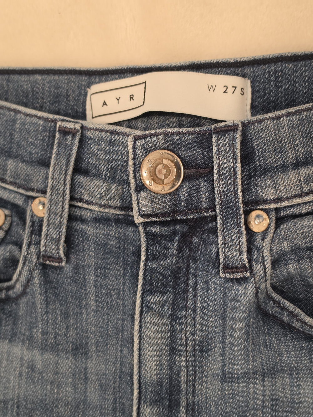 AYR The Pop Straight Leg Jeans Size 27S Short Medium Wash Crop Stretch Denim